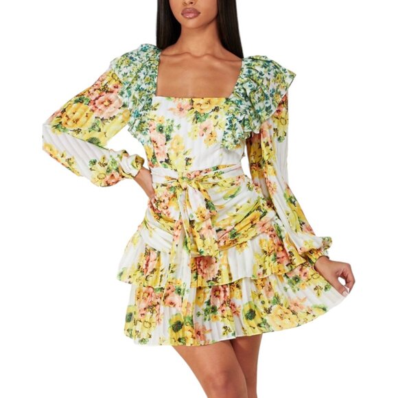 L'ATISTE Dresses & Skirts - L'atiste by Amy Floral Pleated Mini Dress | Ruffle Size S Garden Party Cocktail